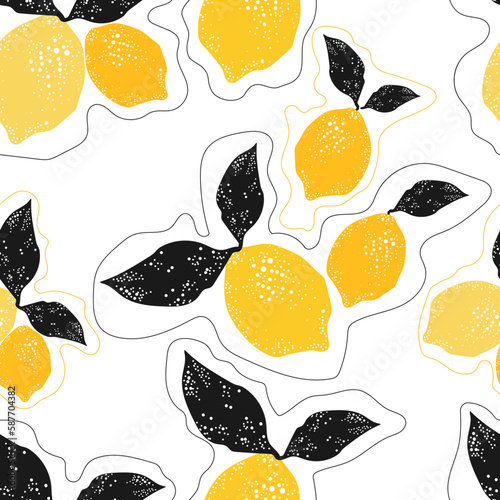 Citrus seamless pattern with colorful lemons.Vector background with fruits.Wrapping paper with colorful yellow lemons.Lemon, citrus,fruits and leafs