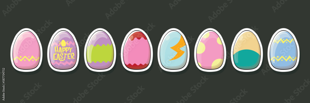 Set of color hand drawn Easter eggs with different texture isolated on grey background. Spring holiday. Vector Illustration. Happy easter eggs horizontal banner Set of color hand drawn Easter eggs with different texture isolated on grey background. Spring holiday. Vector Illustration. Happy easter eggs horizontal banner
