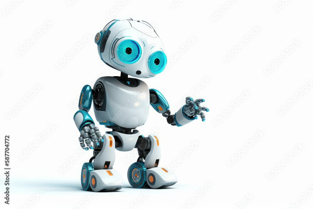 Little robot as home assistant with artificial intelligence on plain white background. Generative AI Little robot as home assistant with artificial intelligence on plain white background. Generative AI