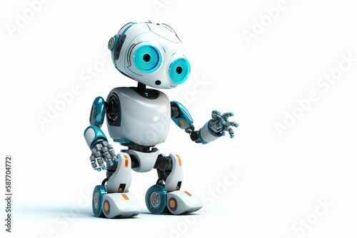 Little robot as home assistant with artificial intelligence on plain white background. Generative AI © Bartek