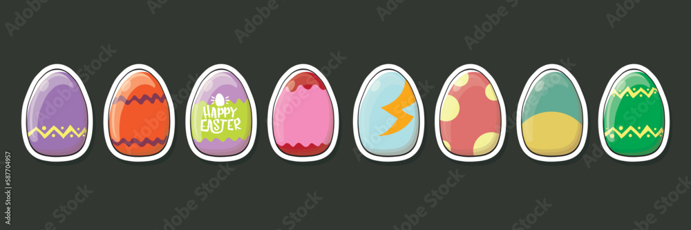 Set of color hand drawn Easter eggs with different texture isolated on grey background. Spring holiday. Vector Illustration. Happy easter eggs horizontal banner Set of color hand drawn Easter eggs with different texture isolated on grey background. Spring holiday. Vector Illustration. Happy easter eggs horizontal banner