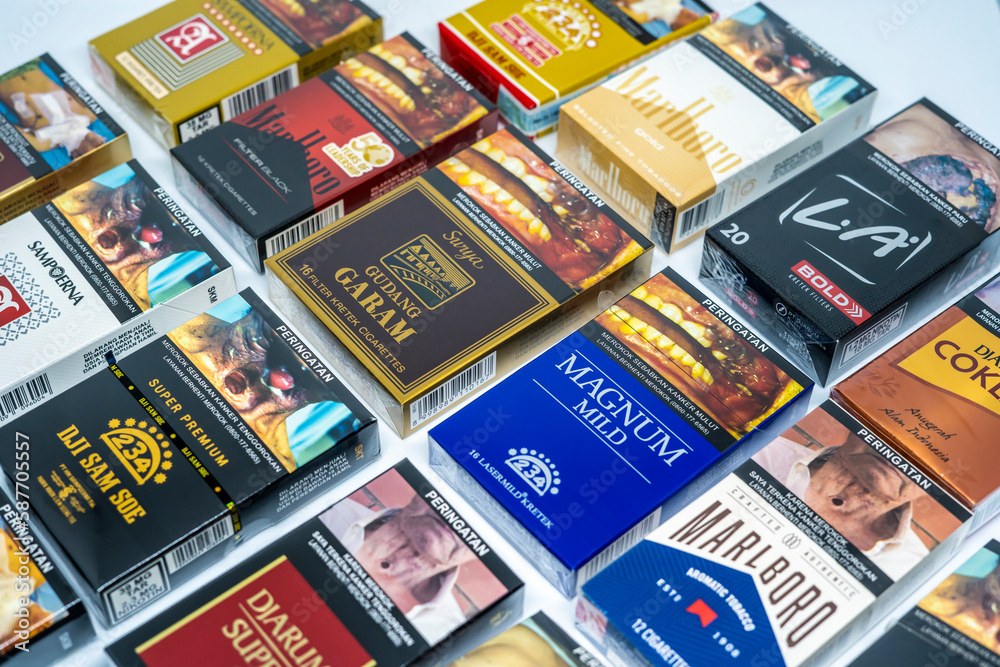 Jakarta, Indonesia. March 27, 2023 Some packs of Indonesian cigarette