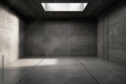 Minimalist dark concrete room interior with no furnishings  empty room interior  Generative AI