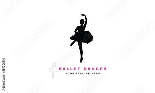 Logo for a ballet or dance studio. Silhouette of a young girl dancer. Logo for posters, banners, signs, mobile applications. Vector illustration, creative, modern design with white template.