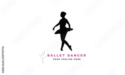 Logo for a ballet or dance studio. Silhouette of a young girl dancer. Logo for posters, banners, signs, mobile applications. Vector illustration, creative, modern design with white template.