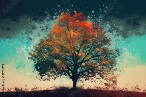 vibrant autumn tree with orange and yellow leaves. Generative AI © AkuAku