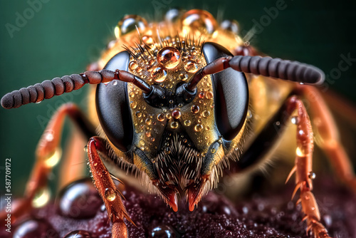 A Close-up view of an insect reveals a vivid macro photography, inspiring awe. - Generative AI.