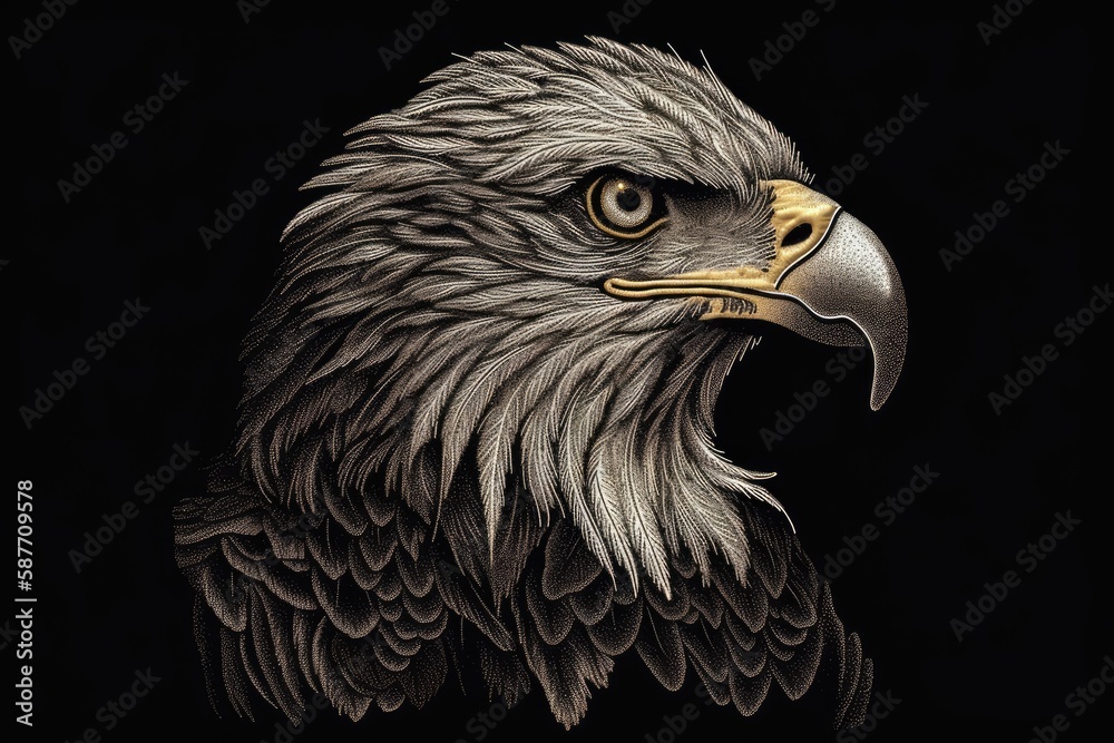 Illustration of an eagles head on a black background. Generative AI Illustration of an eagles head on a black background. Generative AI