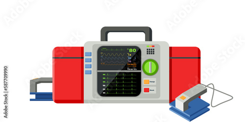 Medical equipment defibrillator modern design Complete vital signs display, portable electronic device that automatically diagnosis life-threatening cardiac arrhythmias. Life Support or Resuscitation