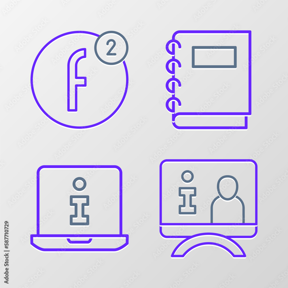 Set line Television report, Information, Notebook and Create account icon. Vector Set line Television report, Information, Notebook and Create account icon. Vector