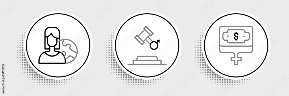 Set line Money growth woman, Women from different countries and Female rights icon. Vector Set line Money growth woman, Women from different countries and Female rights icon. Vector