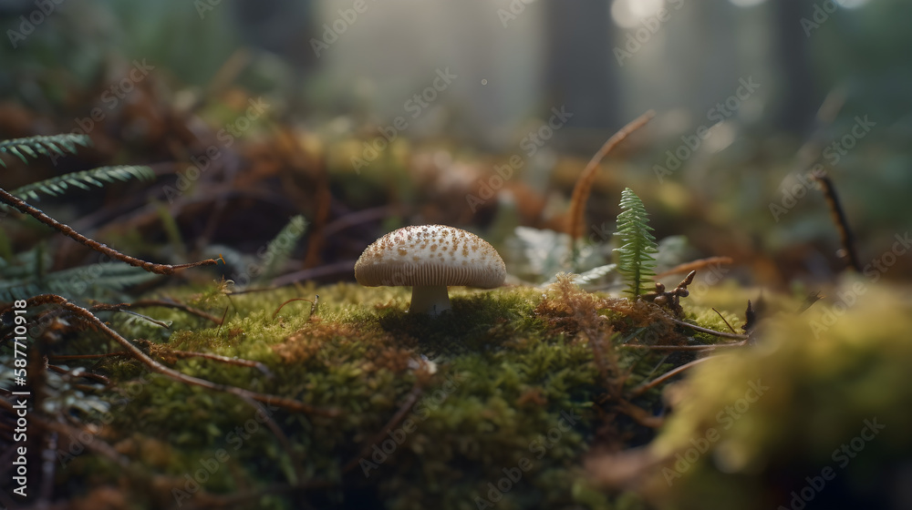 macro amanita muscaria fly mushroom in forest. macro amanita muscaria fly mushroom in forest.