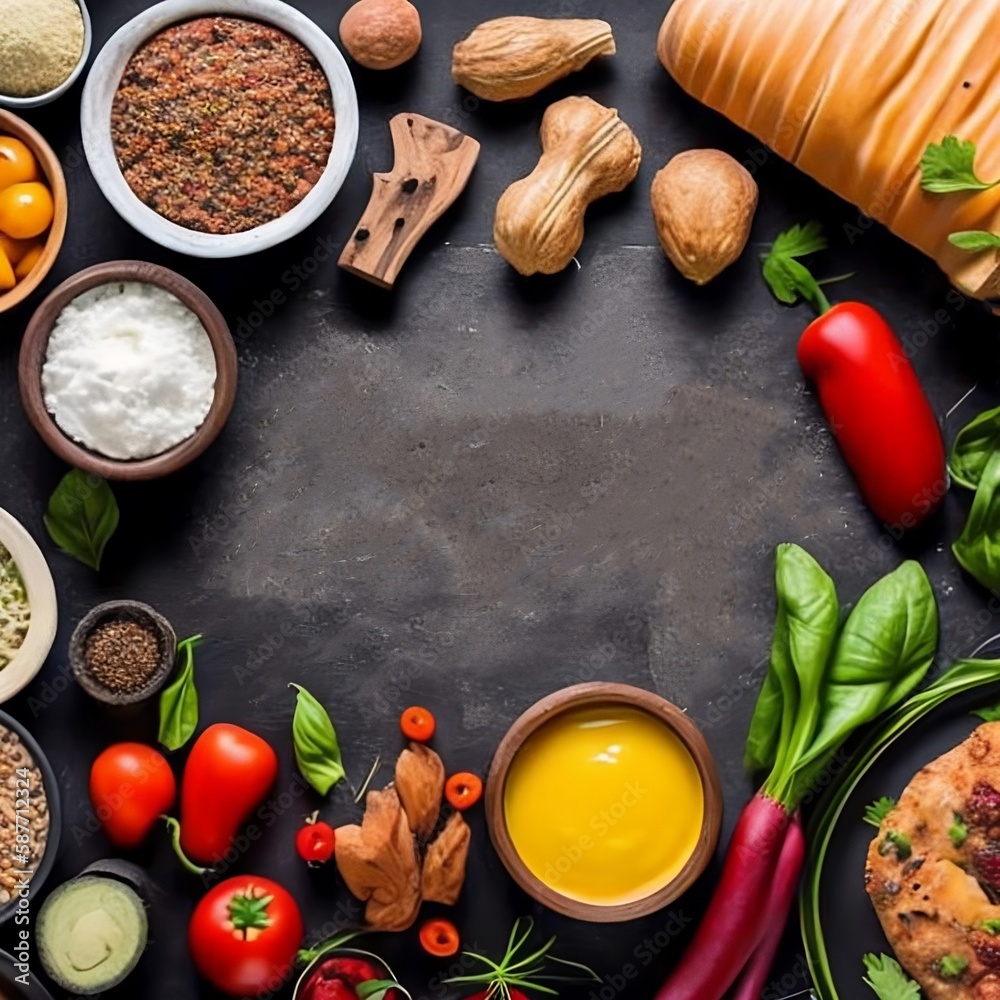 vegetables and spices on the board vegetables and spices on the board