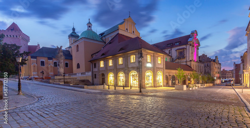 Poznan. Old city street in the historical center at dawn.