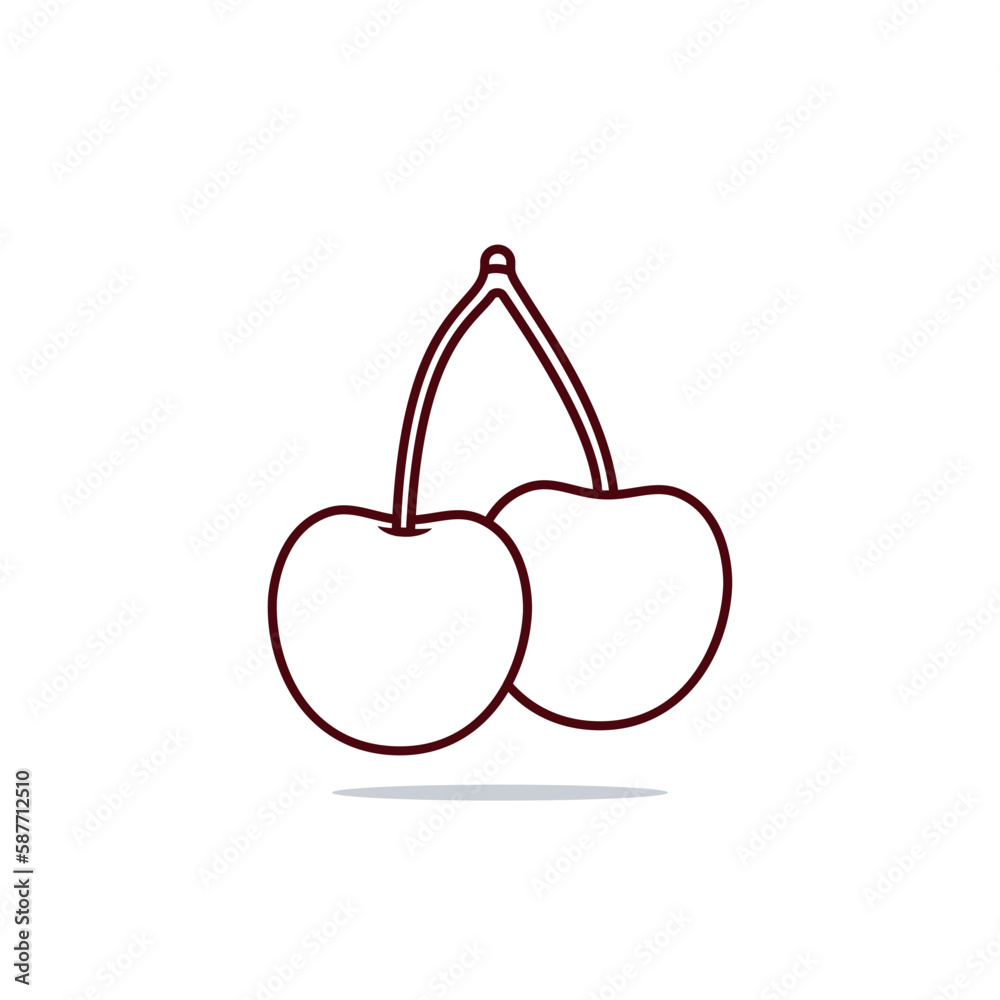 Obraz premium Two juicy red cherries isolated on light blue background. Healthy food concept.