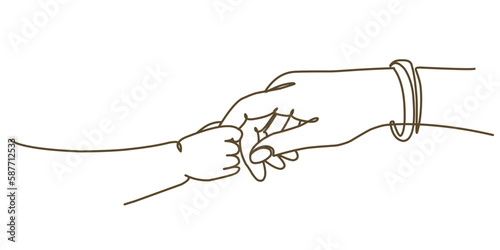 Line art illustration of Mother and son hands, happy mothers day vector illustration