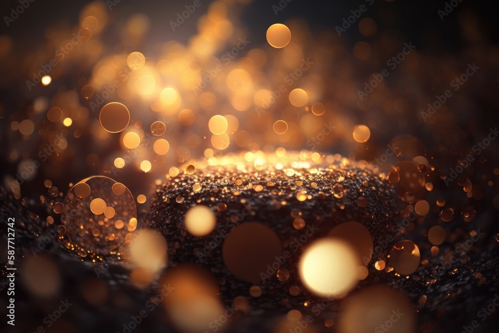 Abstract gold bokeh background. Golden glitter lights on isolated on dark background. Sparkle particle bokeh Generative ai