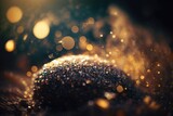 Golden glitter lights on isolated on dark background. Gold glitter dust defocused texture. Abstract sparkle particle bokeh Generative ai