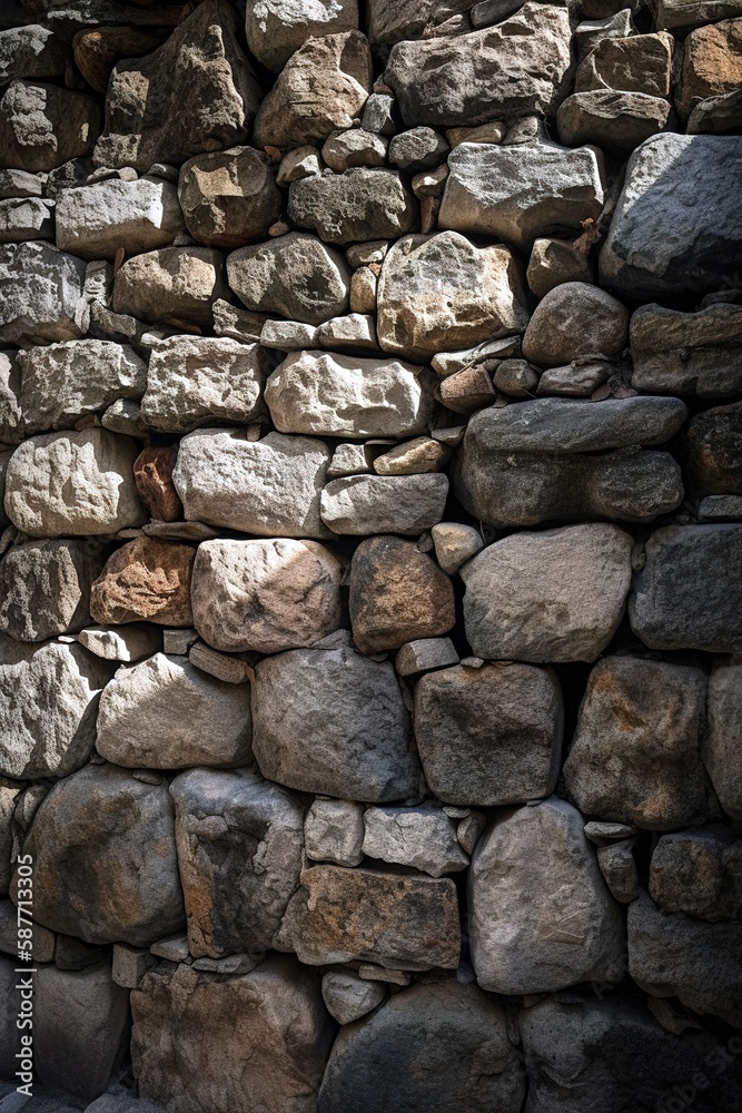 Stone wall close up shot. Textured background. Generative AI vertical shot