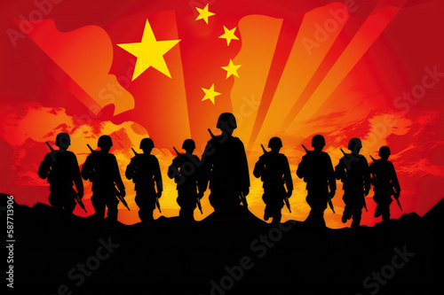 China army silhouette. China as world Superpower photo
