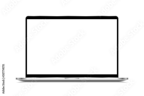 Modern realistic silver grey open laptop on white isolated background. computer notebook with empty screen. blank copy space on modern mobile mock up. Mock-up PC display for presentation.
