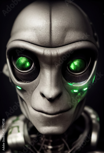 Portrait of an alien cyborg. Extraterrestrial civilization character. Sci-fi concept. Generative AI.