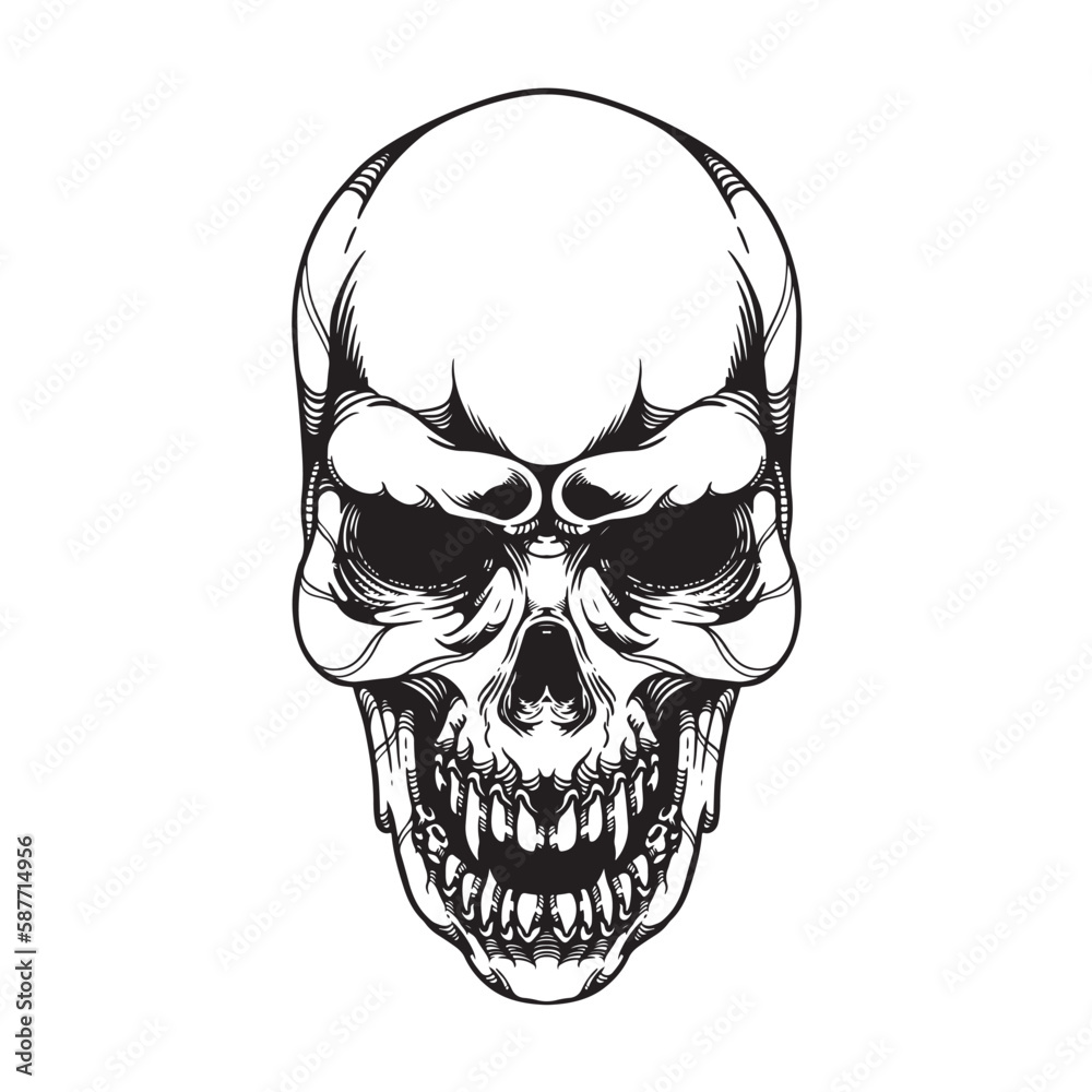 Fototapeta premium black and white skull tattoo artwork illustraiton