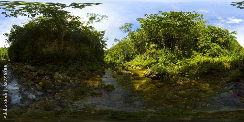 River in a green rainforest. River in the forest, jungle. Philippines, Bohol. 360VR Video. River in a green rainforest. River in the forest, jungle. Philippines, Bohol. 360VR Video.