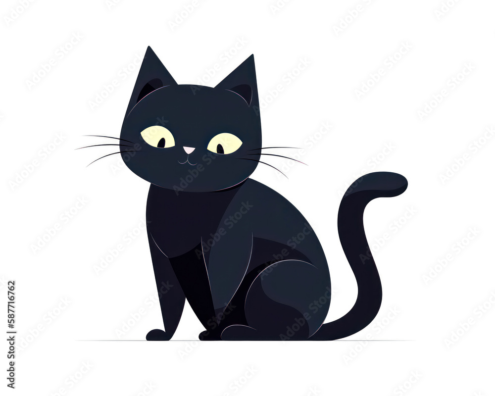 Fototapeta premium Cute black cat sitting on a white background. Vector illustration.