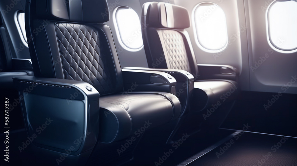 Fototapeta premium first class business luxury seats for vacations airplane row empty seats onboard , travel and transportation concept Generative AI illustrations