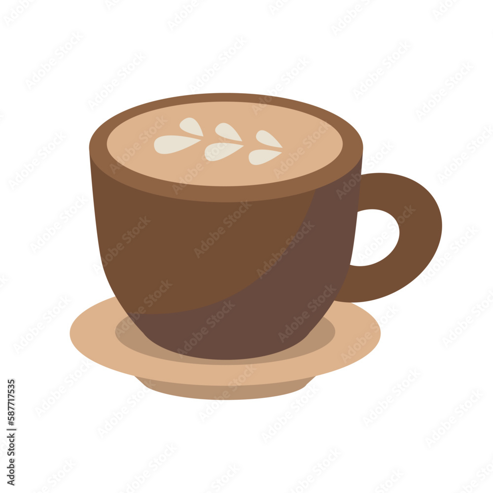 Cup of Fresh Coffee latte or cappuccino. Vector Illustration in flat style isolated on background. Decorative Design object for Cafeteria, Posters, Banners, Cards Cup of Fresh Coffee latte or cappuccino. Vector Illustration in flat style isolated on background. Decorative Design object for Cafeteria, Posters, Banners, Cards