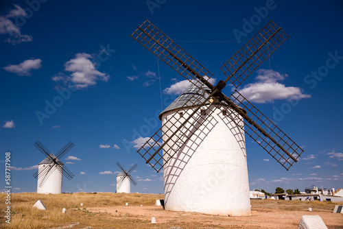 Ancient windmills  in Campo de Criptana, Spain, defined in Cervantes' Don Quixote "The Giants"