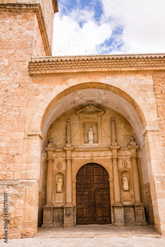 Entrance door of the main church in the small town of El Toboso  Spain 