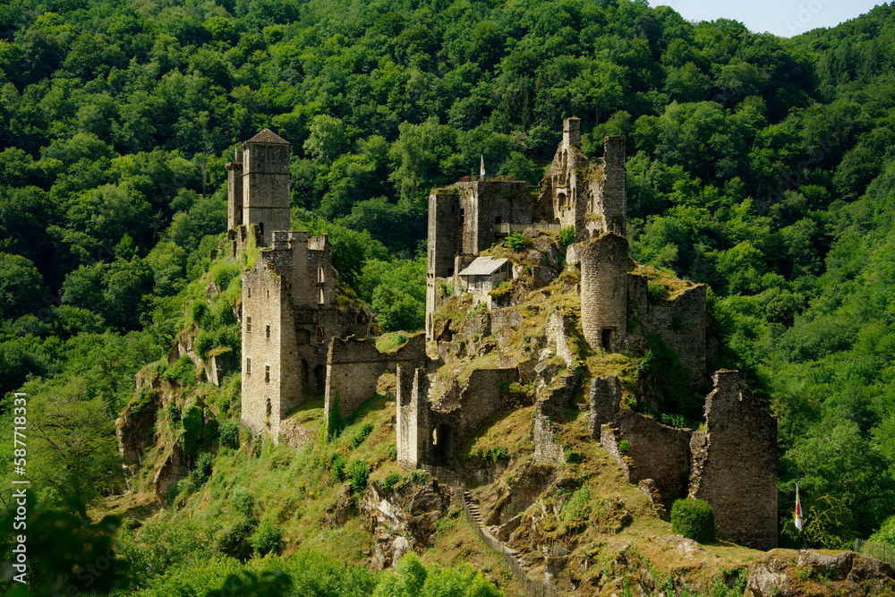 Les Tours de Merle (English : Towers of Merle). Beautiful ancient medieval fortress in Corrèze,  France. Ruins of a middle-age castle.