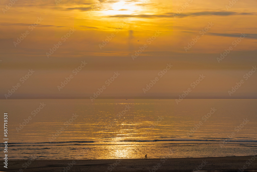 Beautiful sunset at the Dutch North Sea near Egmond aan Zee