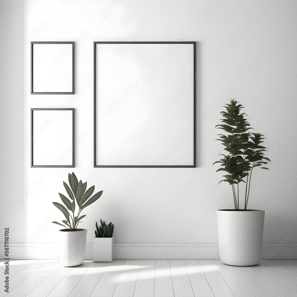 blank canvas, posters mockup on the wall and floor with thin light wooden and black moulding, wall art mockup blank canvas, posters mockup on the wall and floor with thin light wooden and black moulding, wall art mockup