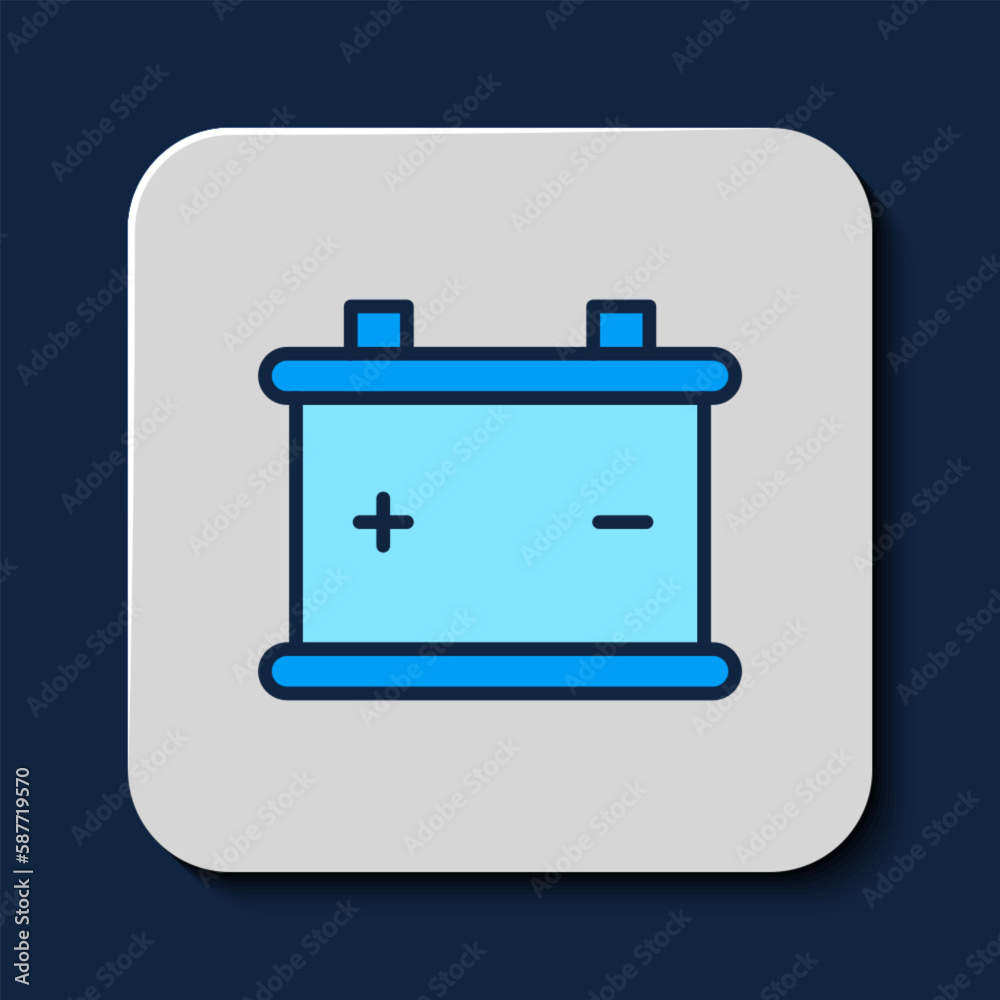 Filled outline Car battery icon isolated on blue background. Accumulator battery energy power and electricity accumulator battery. Vector Filled outline Car battery icon isolated on blue background. Accumulator battery energy power and electricity accumulator battery. Vector