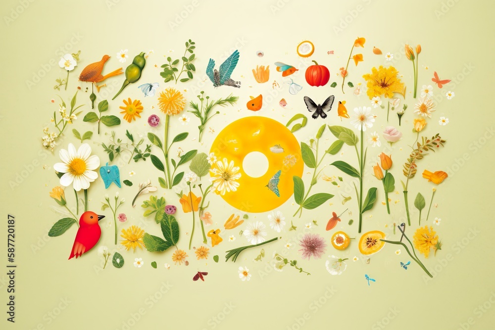 Abstract 2D Wallpaper full of Spring Objects
