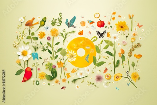 Abstract 2D Wallpaper full of Spring Objects