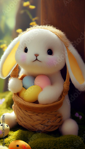 easter bunny with basket of eggs generative ai art © Graphicnoell