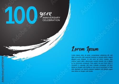 100 year anniversary celebration logotype on blue background for poster, banner, flyer, brochure, web, invitations, greeting card. 100 number design, 100th Birthday invitation, anniversary logo