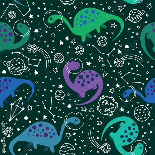 Vector pattern with dinosaurs in space