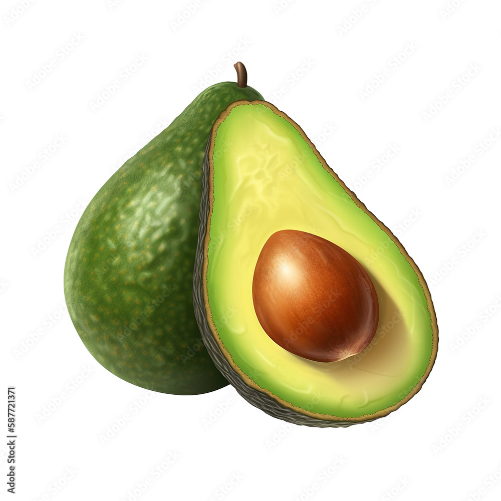 Half of fresh avocado isolated. PNG transparency