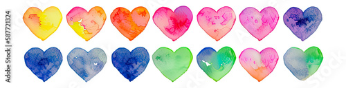 watercolor heart love shape with many color bundle. generative ai