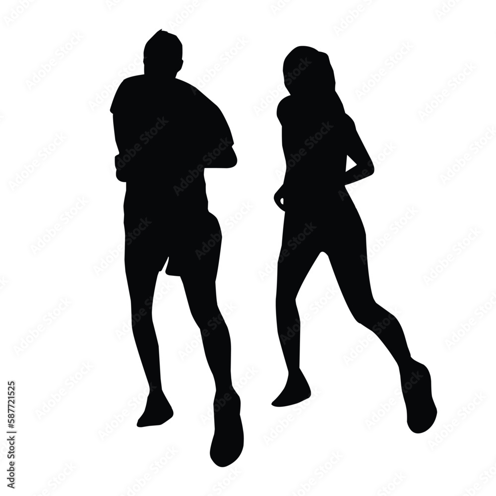 Boy and girl running together silhouette vector Pro Vector