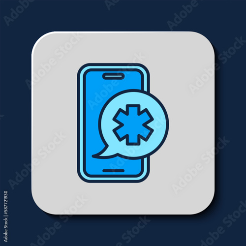 Free Download Filled outline Emergency mobile phone call to hospital icon isolated on blue background. Vector - GFXLoad