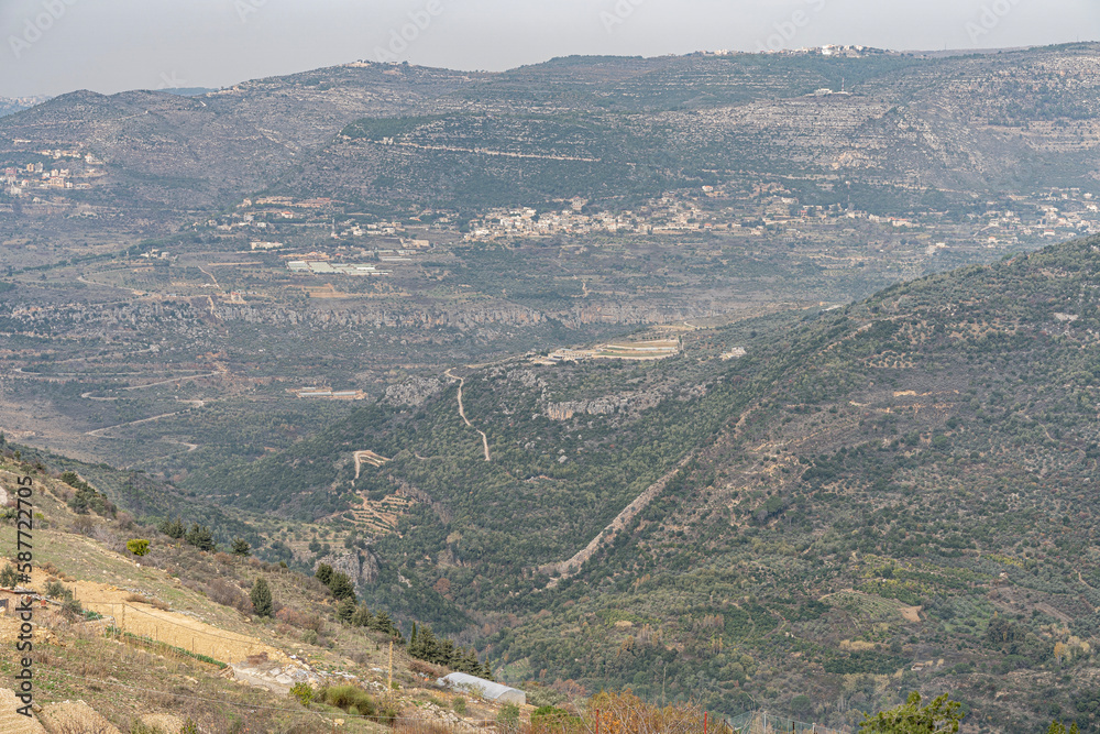 Fototapeta premium A view from a high peak of the Lebanon Mountains.