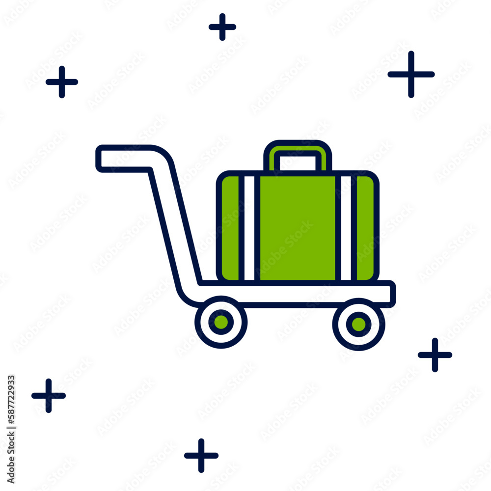 Filled outline Trolley suitcase icon isolated on white background. Traveling baggage sign. Travel luggage icon. Vector Filled outline Trolley suitcase icon isolated on white background. Traveling baggage sign. Travel luggage icon. Vector