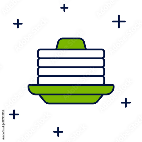 Filled outline Stack of pancakes with honey icon isolated on white background. Breakfast concept. Vector
