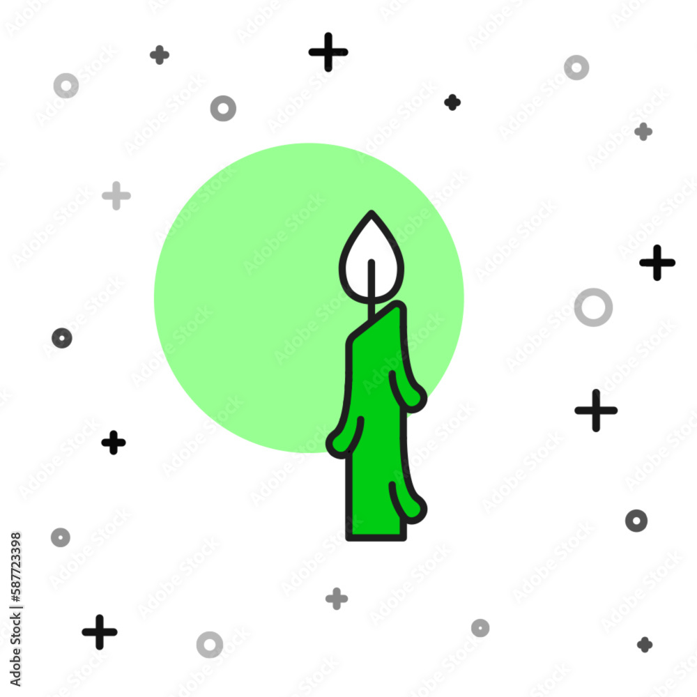 Filled outline Burning candle icon isolated on white background. Cylindrical candle stick with burning flame. Vector